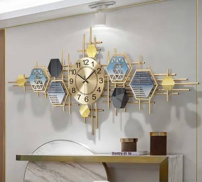 A K Handicraft Metal 3D Hexagonal Modern Design Wall Clock Design Home Decor