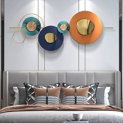 MS Enterprises Modern Metal Wall Decor Home Wall Art Orange & Gold & Blue Living Room