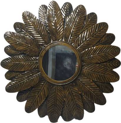 REHMAT HANDICRAFTS FLOWER MIRROR ANTIC BRASS