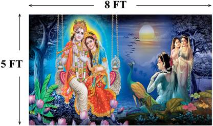 Tejas Creation Radha Kirishan Backdrop for Decoration (H:5ft X W:8ft) Altar Cloth
