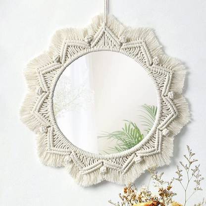 RAJDEEP COLLECTION Wall Mirror with Boho Fringes, Round Antique Mirror Frame Art(MADE IN INDIA).