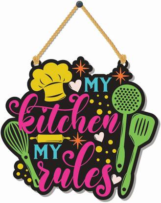 APS Art Plus Store My Kitchen My Rules Wooden Wall Hanging For Kitchen Wall decor