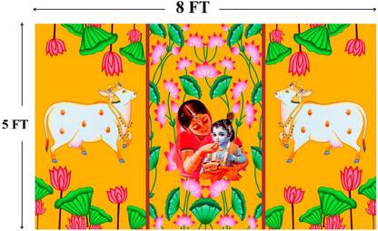 Tejas Creation Yashoda Mata with Lord Krishna Backdrop Cloth( 5 Ft H & 8 Ft W ) Altar Cloth