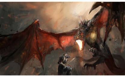 Artzfolio Fighting Dragon Canvas Painting | MDF Wood Frame 20.4 x 12 inch (52 x 30 cms) Canvas 12 inch x 20.4 inch Painting