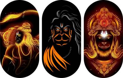 BookYourGift Hanuman Ji Animated Wooden Plank set of 3 Decor Pack of 3
