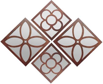 LAVNIK MDF 4 Pcs Wall Decor Panel Jharokha Mirror Set Handcrafted Frame Decoration Pack of 4