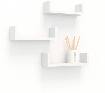 Decostyle U Shape Wooden Wall Shelf and Wall Shelves for Living room (Number of Shelves-3)