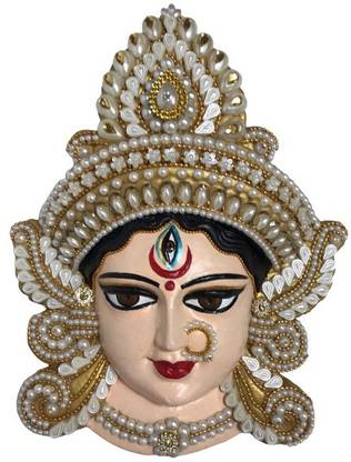 SMC home Decor Decorated Goddess Maa Durga Face - 28 cm - Terracotta, Clay, Multicolor