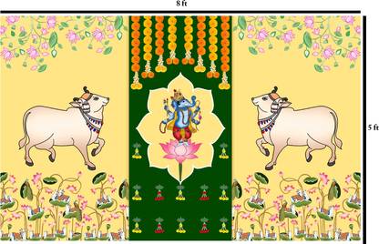 BXA ganesh & nandi Designer Backdrop decoration Cloth for festival 5*8 FT Altar