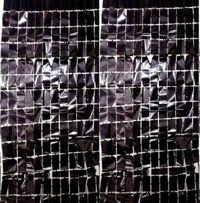 ANVRITI Two Black Square fringe foil curtain Pack of 2