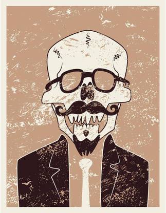 Pitaara Box Funny Skull Hipster With Mustache And Beard Framed Wall Art Painting Print Canvas 18.2 inch x 14 inch Painting