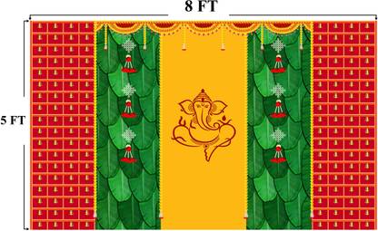 Ashu creation 3D Ganesh Ji Banana Blackdrop Decoration 5'*8' ( 60 inch X 96 inch )