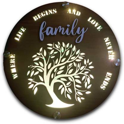 Chalk My Theme Family With Tree Wooden Backlight Wall Décor Art
