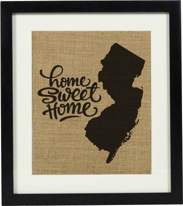 Darling Souvenir Home Sweet Burlap Print Wall Decor New Jersey State Map-Burlap Print with Frame