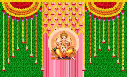 Sanskriti Ganpati Pooja Backdrop, 5x8 FT Ganesh Decoration Cloth, Ganpati Chaturthi