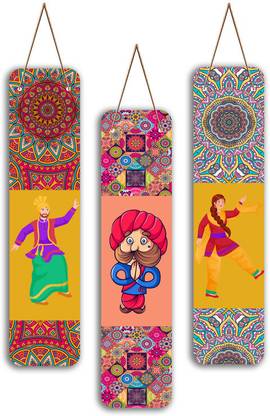 saf Punjabi dance Mdf Wooden Wall Hanging , wall painting Pack of 3