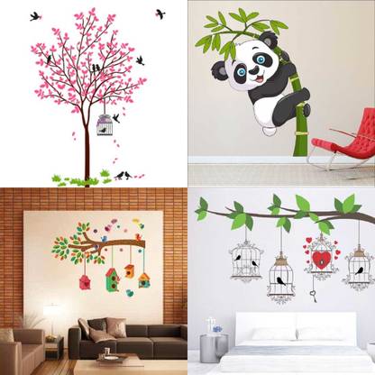 EJAart Pink Tree Bird & Nest+Baby Panda+Bird House Branch+Birdcase Key Pack of 4