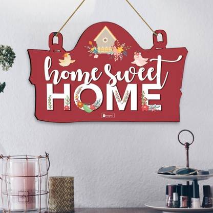 Indigifts Home Sweet Home Printed Wooden Wall Hanging 8x12.5 Inches - Home Entrance Sign Board, Home Decor Items