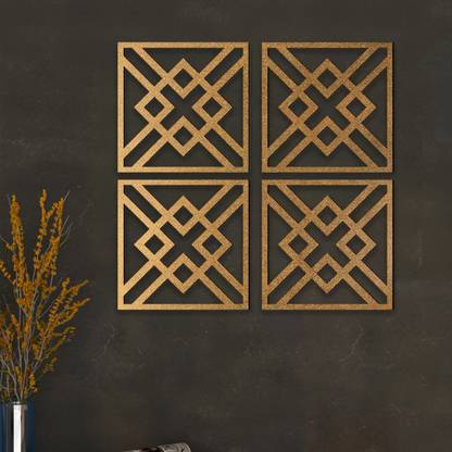 Art Street Triangle Design MDF Jharokha Jali 3D Wall Art Hanging Ornaments Wall Sign Pack of 4