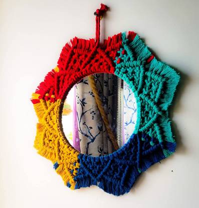 Zippy Flora Handmade Macrame Designer Wall Mirror (Mix Colors 15 inch)
