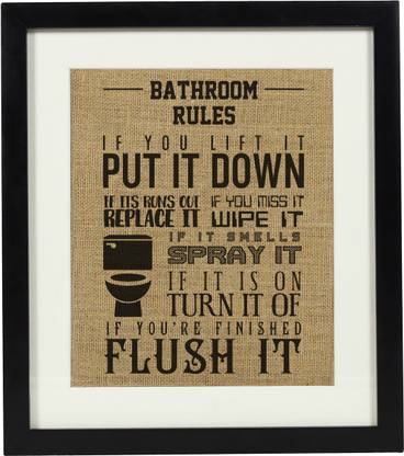 Darling Souvenir Bathroom Rules Burlap Home Decor Toilet Manners Idea-Burlap Print with Frame