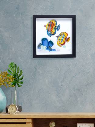 Golden peacock Multicolored Fish Quilling Wall Art