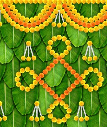 Tejas Creation Pooja Banana Leaf Blackdrop Decoration 5'*8' ( 60 inch X 96 inch )