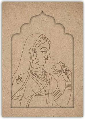 Printfry Indian Women Jharokha Design Premarked MDF Cutout for Craft Work Home Room Decor