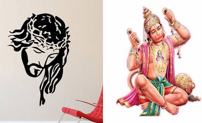 EJAart Trendy Set of 2 Wall Hangings Jesus+Ram Bhakt Hanuman Pack of 2