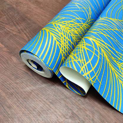 WBD Peacock Feathers Pattern Background Non adhesive wallpaper For Home & Office Pack of 2