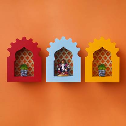 eCraftIndia Wall Hanging Temple Pooja Mandir God Stand Shelf for Storage and Idols
