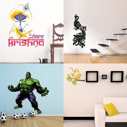 EJAart Hare krishna+Black Peacock+Hulk+Singer Bird Pack of 4