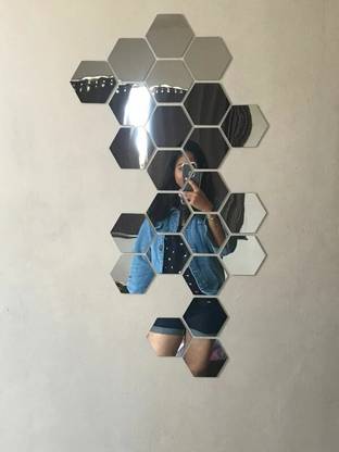 windowera DESIGNER HEXAGON WALL MIRROR / NO ACRYLIC OR STICKER / ORIGINAL MIRROR Pack of 36