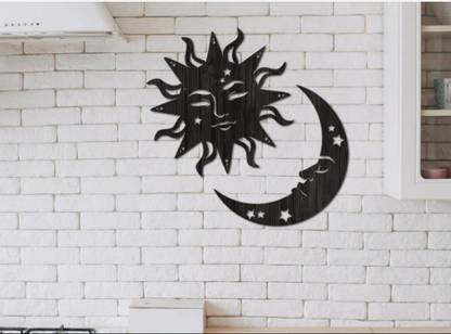 SHREE KRISHNA HANDICRAFTS SUN and MOON Wooden design, Wall Decor Hanging, Frame Wall