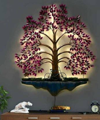 Royal Heritage crafts Metal Wall Hanging Cycle Tree LED Wall Art for Home Décor