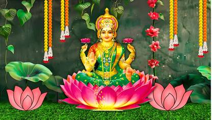 BXA Lakshmi Maa Design Backdrop Cloth for Diwali Pooja Decoration Traditional