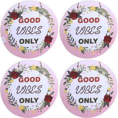 Heart Home Wall Hanging Quotes"Good Vibes Only"Plates For Kids ,Pack of 4 (Pink) Pack of 4