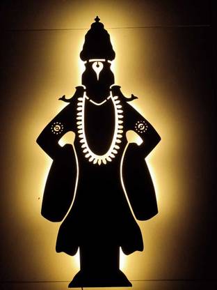 Shree Swami Samarth Gallery Vitthal Metal Sheet Frame, Black Matt Finish with LED light, 2 x 1 Foot