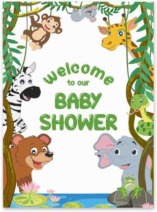 Inkdotpot Baby Shower Party Collection, Welcome Sign Jungle Theme Pack Of 1-18x12 Inches