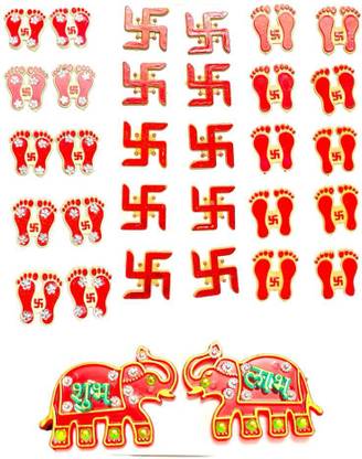 Lakhdatar Mall Special Diwali Festive Hathi Subh Labh, Swasthik & Laxmi Charan Combo Pack of 32