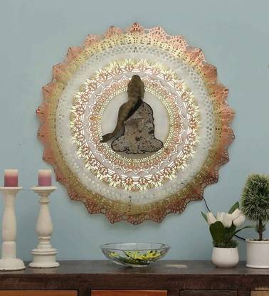 PitaraPlex Metal Wall Hanging Buddha Circle Panel Home Décor, Multi, 32X5X32 In, LED