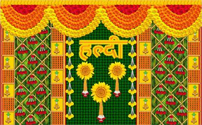 Sanskriti Decorative Haldi Fabric Backdrop 5x8 FT, Multi Color, Haldi Ceremony, Wedding