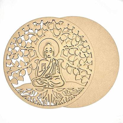 Craft Shop Life of Tree & Buddha Round Shape Cutting Design with Base, DIY | Art Decor