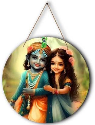 Paxtech Solutions Radha Krishna Maha Mantra Wooden Wall Décor Hanging for Home | Office