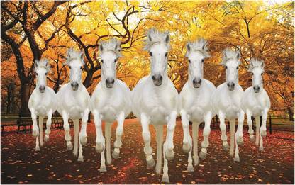 Seven White Horses Running Beautiful Wallpaper Home and Office Wall Picture, Size 15"X 24" Inch Pack of 1 Pcs 3D Poster