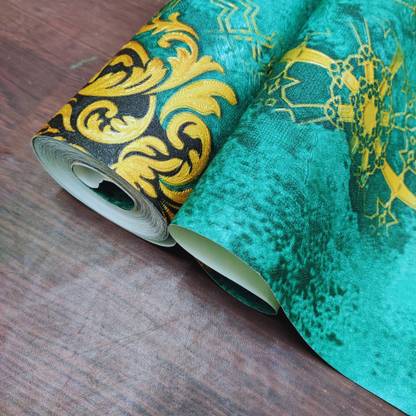 WBD Royal Damask Gold Pattern Background Non adhesive wallpaper For Home & Office Pack of 2