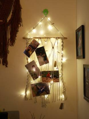 THE URBAN ARTISTIC Macrame photo hanger with Light And Clips, Bohemian Picture Organizer, Aesthetic