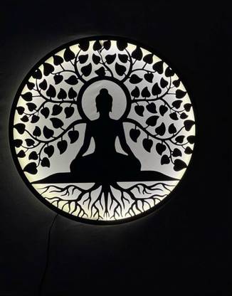 TrophyWalaa Buddha Metal 3D Wall Hanging with Led Backlight Decorative Showpiece - 60 cm