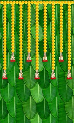 coolistic Banana Leaf Design Backdrop Decoration Pooja Cloth (8*5 Feet)