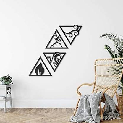 UNIQUE ADS MEDIA Metal 4 Element Triangle Shape Wall Art Hanging Showpiece (Black, 1 ft Each)